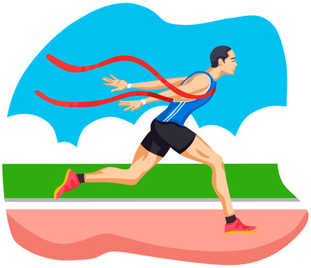 Illustration of a Man Running in a Race Track with Red Ribbonのイラスト素材