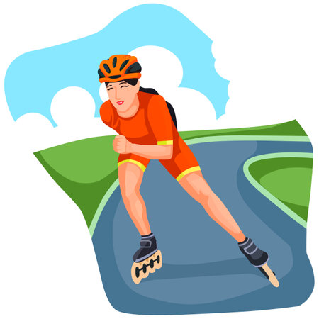 Roller skater on the road vector illustration isolated on white background.のイラスト素材