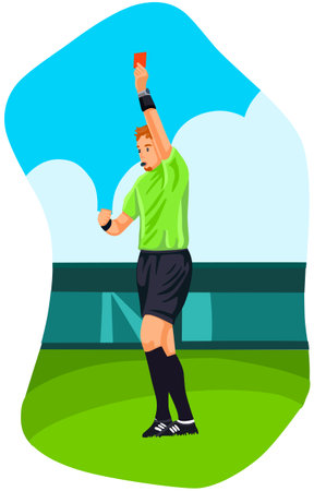 Illustration of a Man Celebrating a Goal with a Red Cardのイラスト素材
