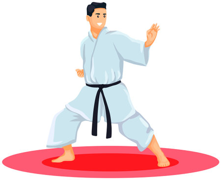 Karate man in kimono vector illustration isolated on white backgroundのイラスト素材