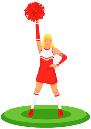 Cheerleader. Cheerleader with pompoms on a white background. Vector illustrationのイラスト素材