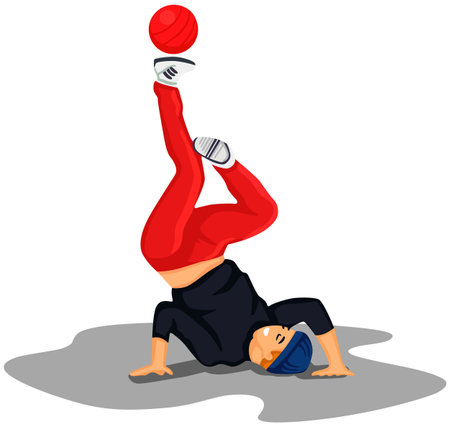 Illustration of a man doing handstand exercise with a ball.のイラスト素材