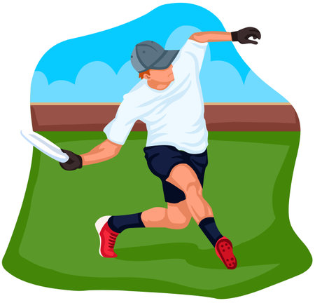 Illustration of a Baseball Player Running in a Field on a Sunny Dayのイラスト素材