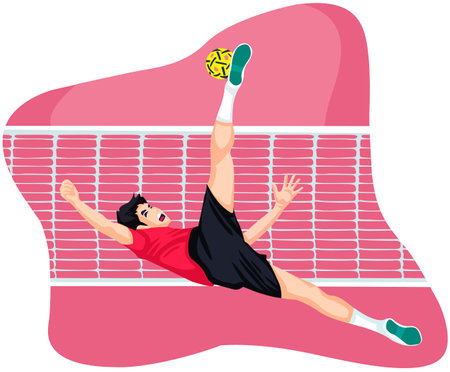 Illustration of a football player doing a kick with a ball.のイラスト素材
