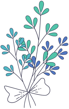 Illustration of a bouquet of blue leaves on a white backgroundのイラスト素材