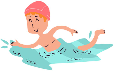 This is an illustration of a boy swimming in the pool.  They will love it!のイラスト素材