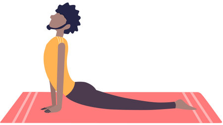 Illustration of an African American woman practicing yoga on a mat.のイラスト素材