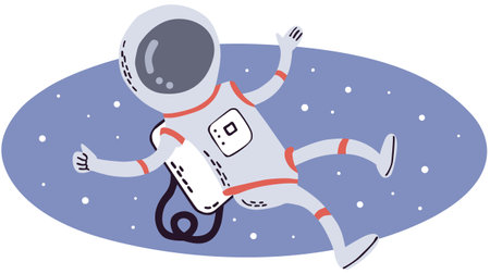 Astronaut running in the snow. Vector illustration on white background.のイラスト素材
