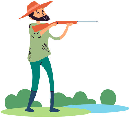 Fisherman with a hunting rifle. Vector illustration in flat styleのイラスト素材