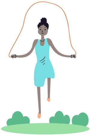 This is an illustration of a woman jumping with a skipping rope.のイラスト素材
