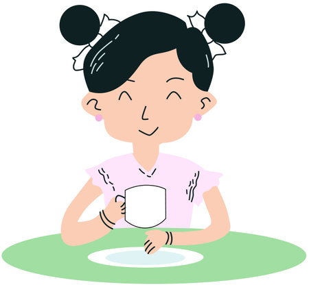 This is an illustration of a woman drinking a cup of tea.のイラスト素材