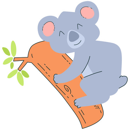Cute koala sits on a tree branch. Vector illustration.のイラスト素材