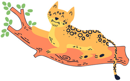 This is an illustration of a cute cheetah on a tree.のイラスト素材