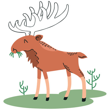 Reindeer with big antlers in the forest. Vector illustrationのイラスト素材