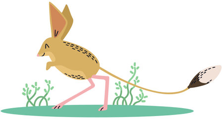 This is an illustration of a cute hare jumping in the grass.のイラスト素材