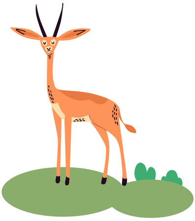 Vector illustration of a cute gazelle standing on the grass.のイラスト素材