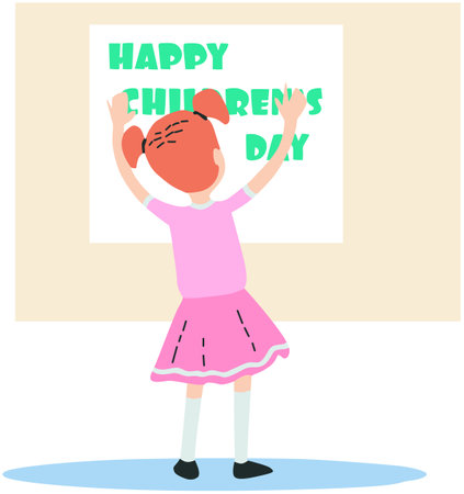 Happy teacher's day greeting card with girl holding chalkboard vector illustrationのイラスト素材