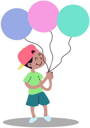 Illustration of a Little Girl Holding a Balloons in Her Handsのイラスト素材