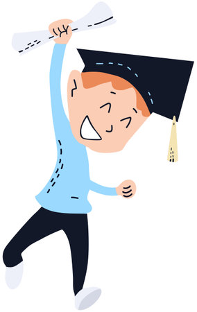 A man in a graduation cap is holding a diploma. Vector illustrationのイラスト素材