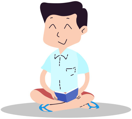 Illustration of a man sitting and reading a book, vector illustrationのイラスト素材