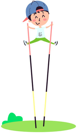 Illustration of a boy doing Nordic walking on a white background.のイラスト素材