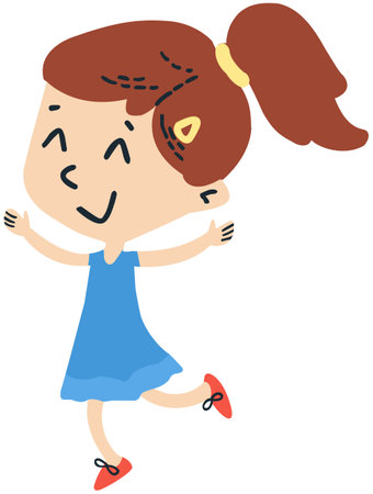 This is an illustration of a cute little girl running and smiling.のイラスト素材