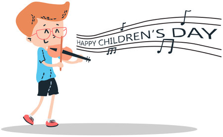 Happy children's day. Little boy playing the violin. Vector illustration.のイラスト素材