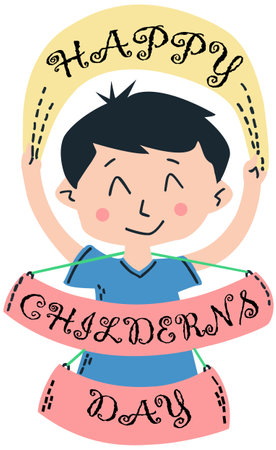 Happy children's day. Cute boy with ribbon. Vector illustrationのイラスト素材