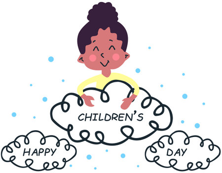 This is an illustration of a cute little girl with a cloud.のイラスト素材
