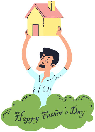 This is an illustration of a man holding a house that is under construction.のイラスト素材