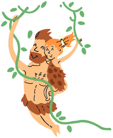 This is a illustration of a caveman hugging a caveman.のイラスト素材