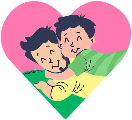 Illustration of a gay couple in a heart-shaped frame.のイラスト素材