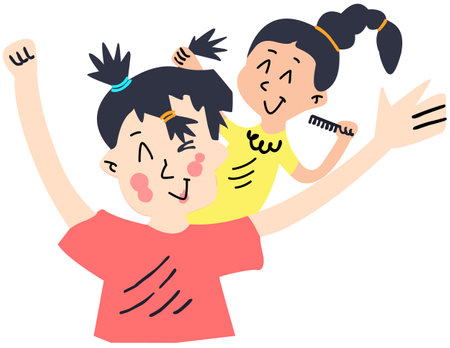 It is an illustration of a happy family who is having fun.のイラスト素材