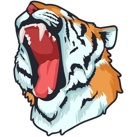 Tiger head with open mouth. Vector illustration of a tiger.のイラスト素材