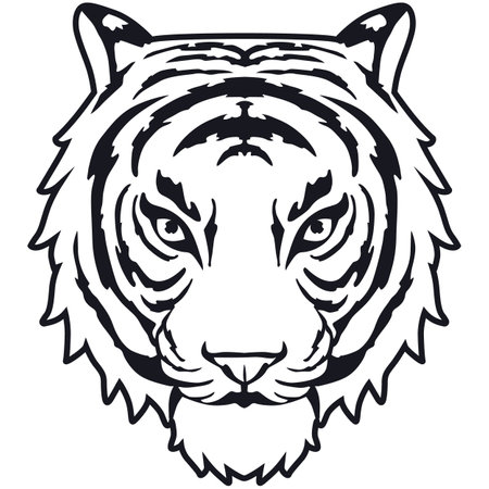 Tiger Head - Black and White Vector Illustration - Isolated on Whiteのイラスト素材
