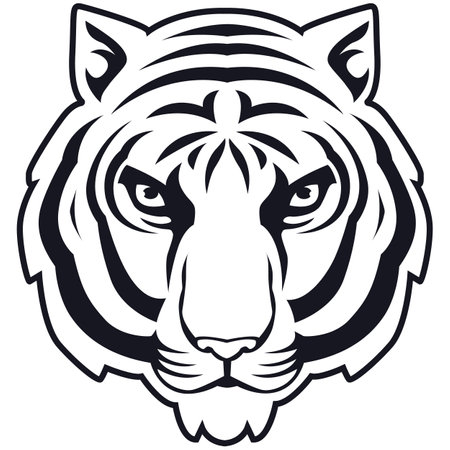 Tiger head - black and white vector illustration - isolated on whiteのイラスト素材