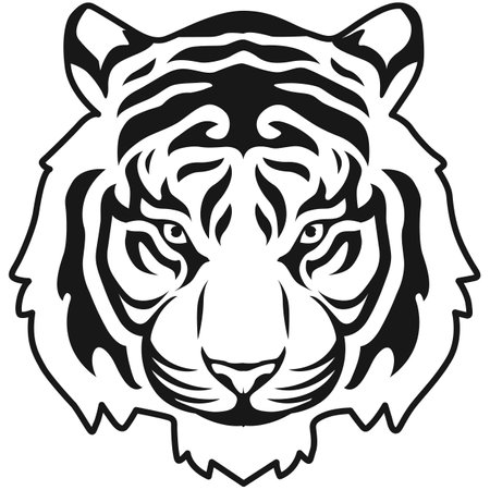 Tiger Head - Black and White Vector Illustration - Isolated On Whiteのイラスト素材