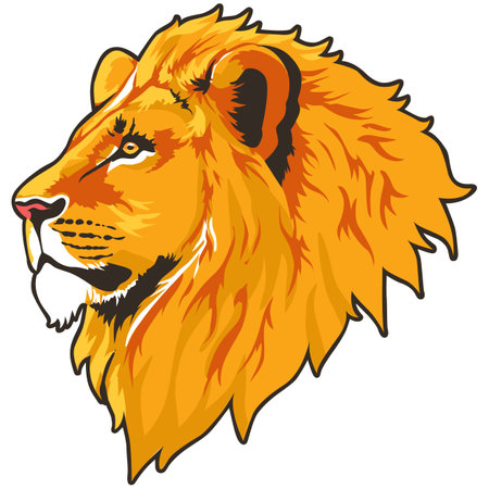 Lion head vector illustration isolated on white background. Side view.のイラスト素材