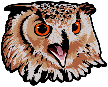 Owl head with open mouth. Vector illustration ready for vinyl cutting.のイラスト素材