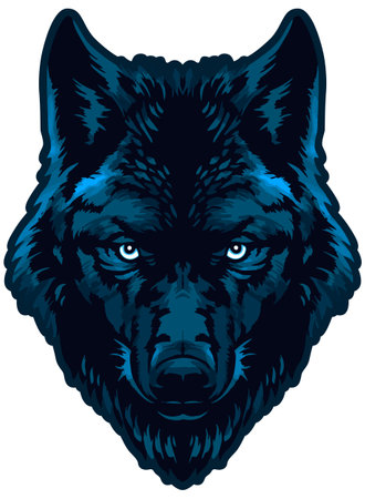 Wolf head with blue eyes. Vector illustration ready for vinyl cutting.のイラスト素材