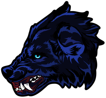 Illustration of a black dog head with a big blue eyes.のイラスト素材