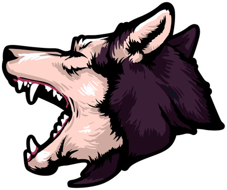 Illustration of a wolf head with open mouth on a white backgroundのイラスト素材