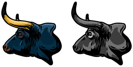 Bull head with horns on white background. Vector illustration ready for vinyl cutting.のイラスト素材
