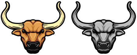 Bull head with horns. Vector illustration in color and black versions.のイラスト素材