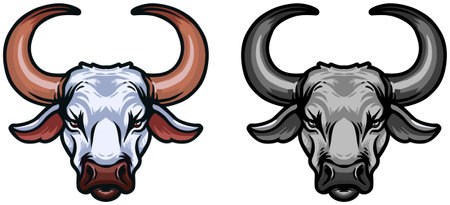 Buffalo heads with horns. Vector illustration ready for vinyl cutting.のイラスト素材
