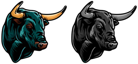Bull head mascot set. Vector illustration of a bull head mascot.のイラスト素材