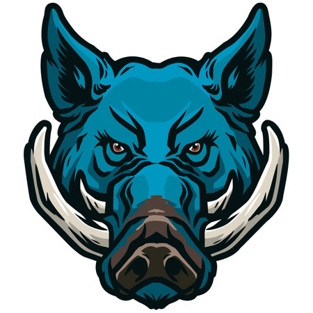 Warthog head with horns. Vector illustration ready for vinyl cutting.のイラスト素材