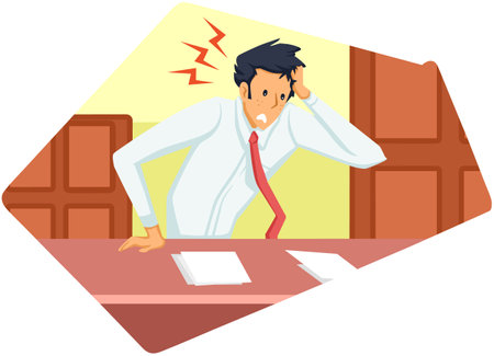 Businessman suffering from a headache. Vector illustration in cartoon style.のイラスト素材