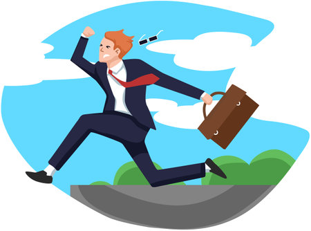 Businessman running with briefcase in hand. Vector illustration in cartoon styleのイラスト素材