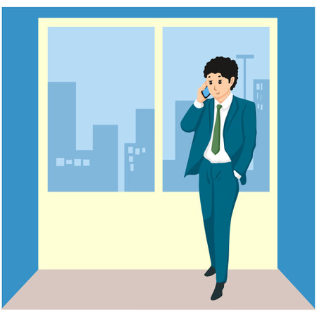 businessman talking on the phone in the office, illustration in vector formatのイラスト素材
